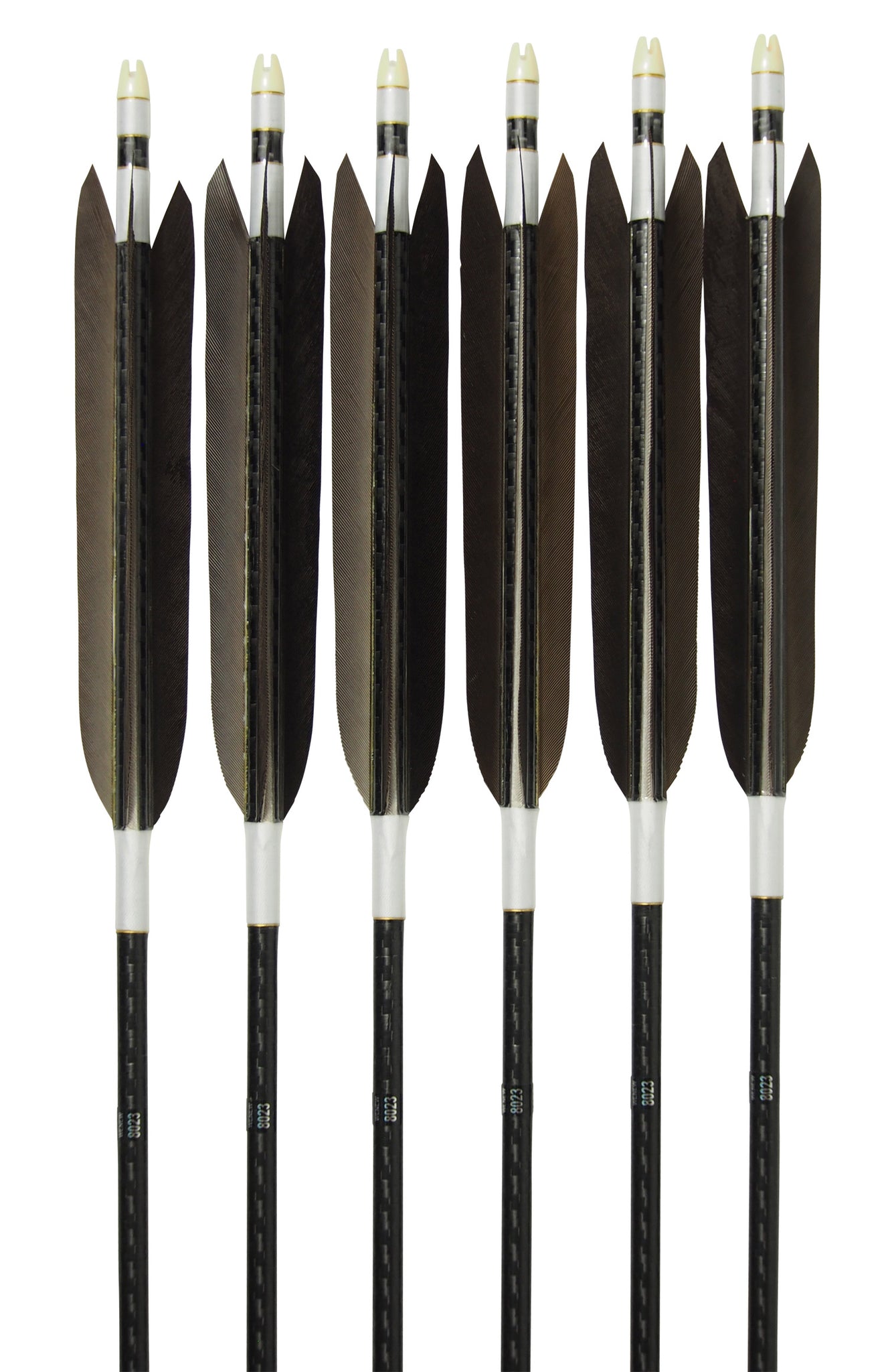 【D-1708】Black wing feather Fletching - Set of 6 (Mizuno Carbon WENEW8023) 黒手羽 ミズノカーボン ウィニュー 80-23 6本組