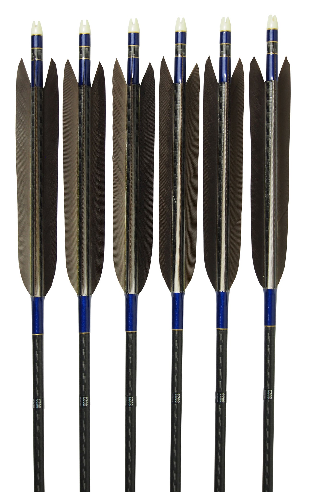 【D-1710】Black wing feather Fletching - Set of 6 (Mizuno Carbon WENEW8023) 黒手羽 ミズノカーボン ウィニュー 80-23 6本組
