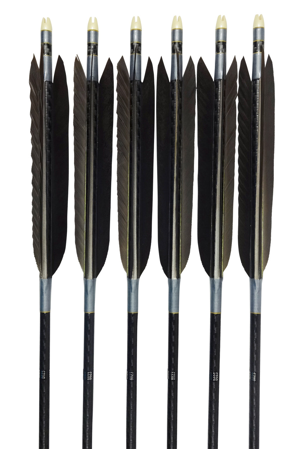 【D-1712】Black wing feather Fletching - Set of 6 (Mizuno Carbon WENEW8023) 黒手羽 ミズノカーボン ウィニュー 80-23 6本組