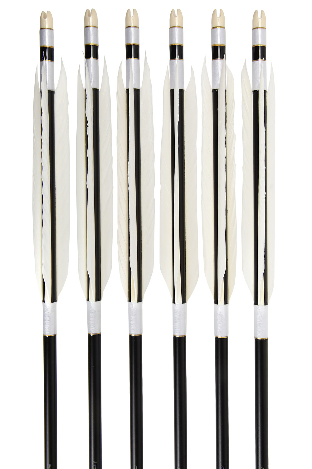 【D-1723】 Enteki Arrows White Goose - Set of 6 (EASTON 1913)  遠的矢 白グース 1913シャフト 6本組　イーストン　黒シャフト 推奨弓力13kg～16kg